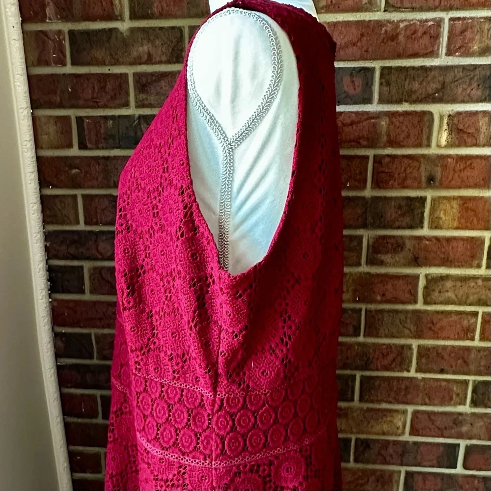 Charter Club Burgundy Lace Midi Dress Crochet Lace Flowers Boho Chic Witchy Vibe